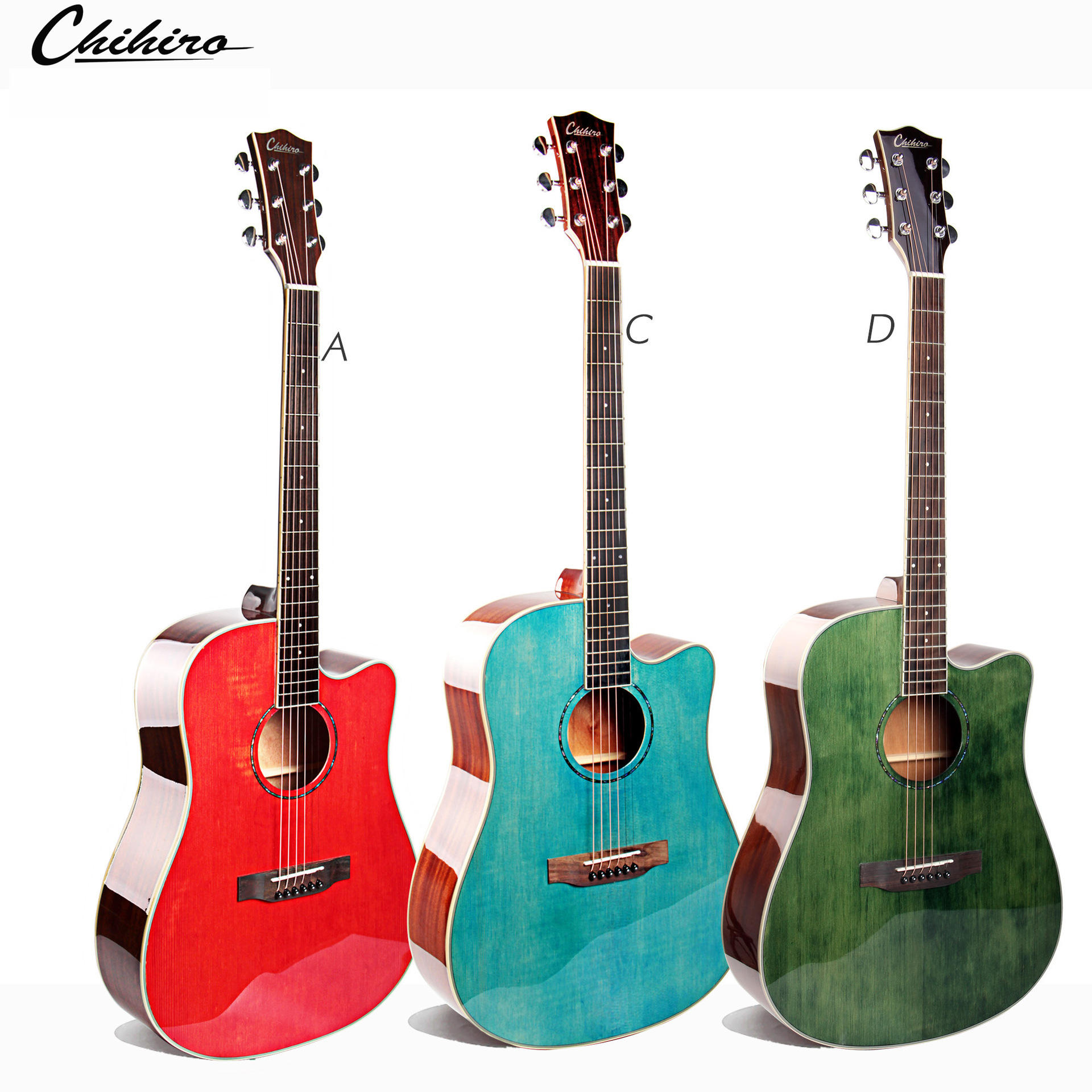 厂家供应41寸缺角吉他jita云杉桃花芯民谣木吉他学习演奏乐器