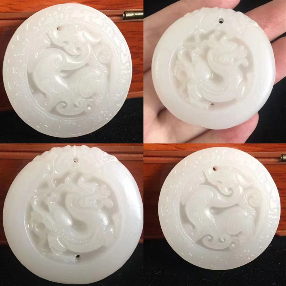 白玉古龙吊坠阿富汗玉圆环仿古龙纹环玉坠汉服配饰腰佩玉挂坠