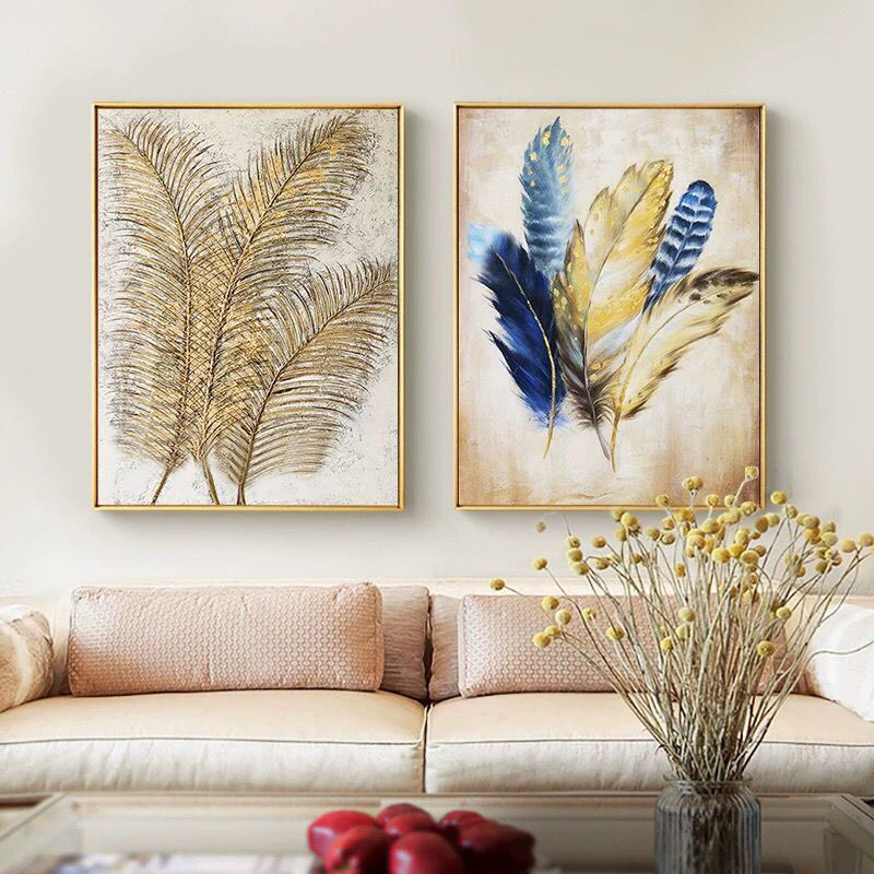 手绘北欧油画玄关美式轻奢竖版装饰画客厅挂画餐厅大幅别墅壁画