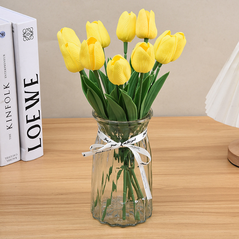 Pu Mini Tulip Artificial Flower Exclusive for Cross-Border Home Decoration Wedding Shooting Props Feel Fake Flower Wholesale
