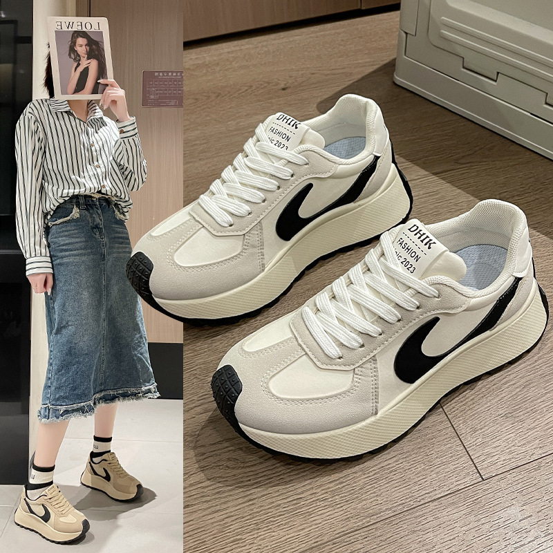 2024 spring new girl student shoes splicing round head leisure board shoes versatile single-layer shoes korean ins platform