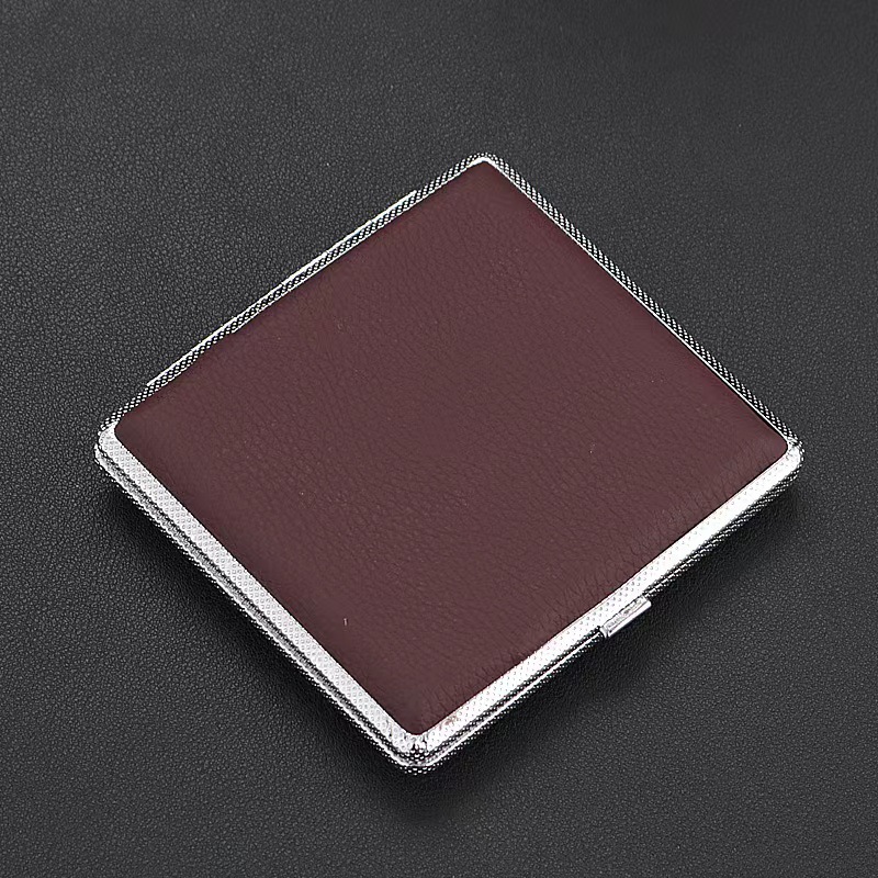 Wholesale Leather Cigarette Case Men's Boutique Portable 20 PCs Metal Sticker Leather Cigarette Case Cigarette Holder Factory Direct Sales Cigarette Set