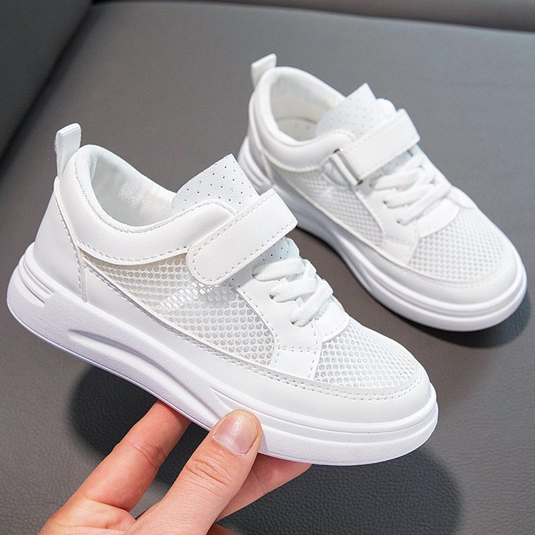 children‘s white shoes 2023 spring and summer new single mesh breathable boy white sneaker girls‘ casual shoes tide