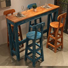 GJU8实木吧台桌椅组合咖啡桌阳台靠墙高脚桌窄条桌复古餐桌家用小