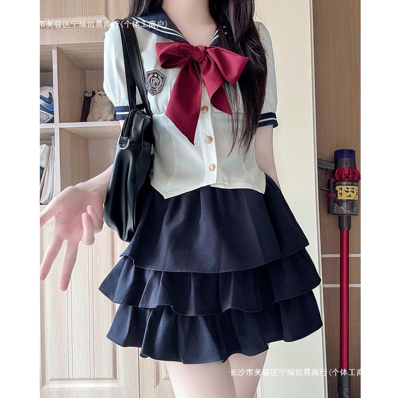 布丁熊原创jk制服学院风长短袖衬衫女春夏收腰套装2024水手服日系