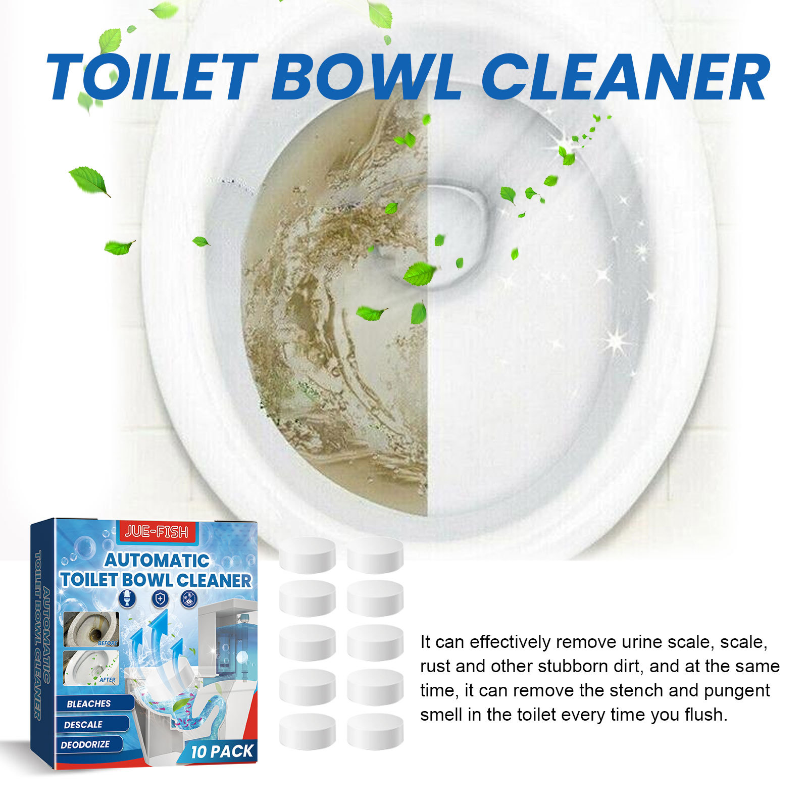 Jue-Fish Toilet Cleaning Effervescent Tablets Toilet Toilet Cleaner Cleaning Odor Dirt Fragrance Toilet Cleaning Plate