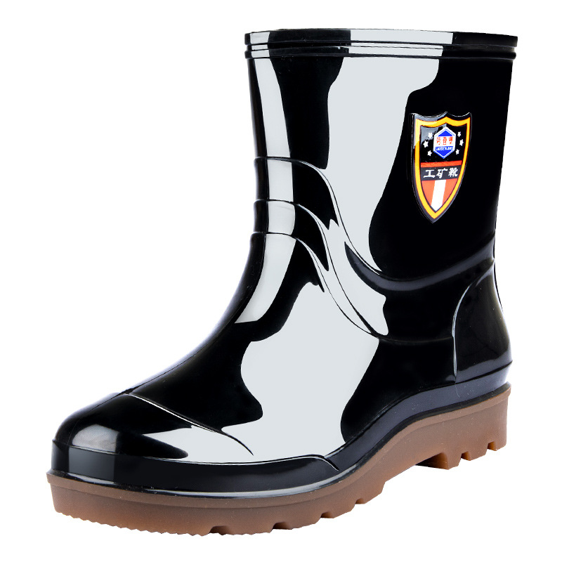 2023 New Men's Labor Protection Low-Top Rain Boots Tendon Bottom Black Working Water-Proof Shoes Adult Low-Top Rain Boots