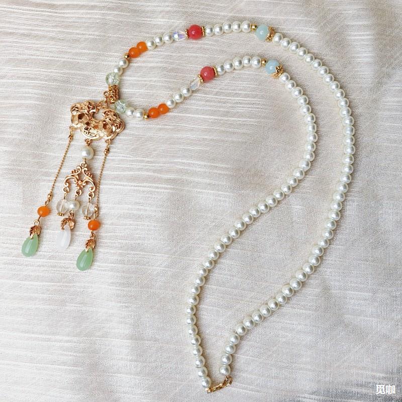 古风新中式长璎珞项链汉服配饰明制宋制马面裙仿珍珠长款流苏项圈