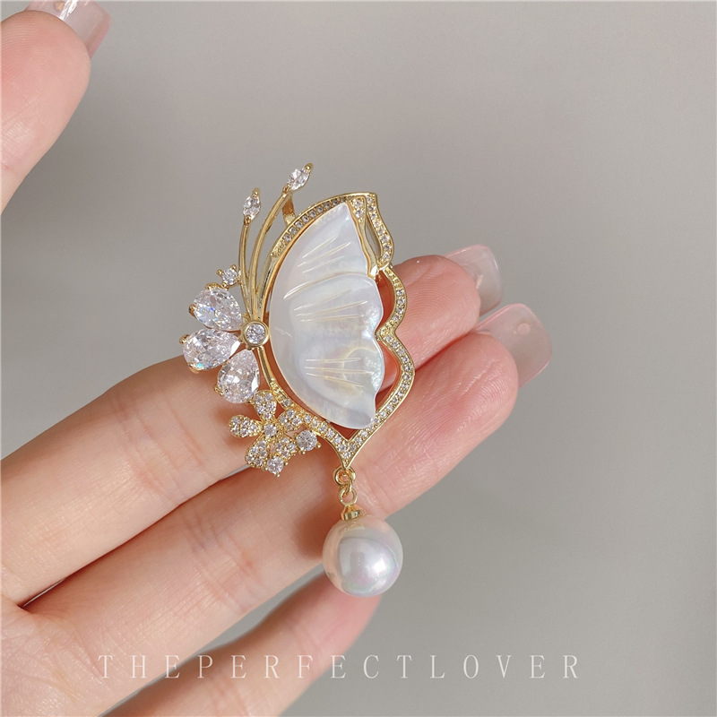 Pearl Flower Zircon Brooch Wholesale Female Retro and Fashion All-Matching Brooch Pin Anti-Unwanted-Exposure Buckle