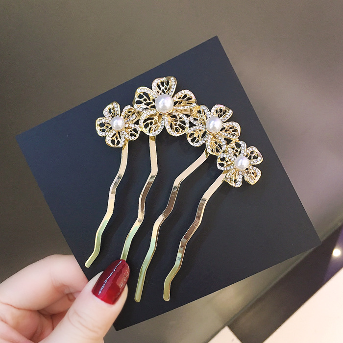 韩版带齿盘发插梳大号u插夹盘发簪子发夹发卡丸子头刘海梳头饰女