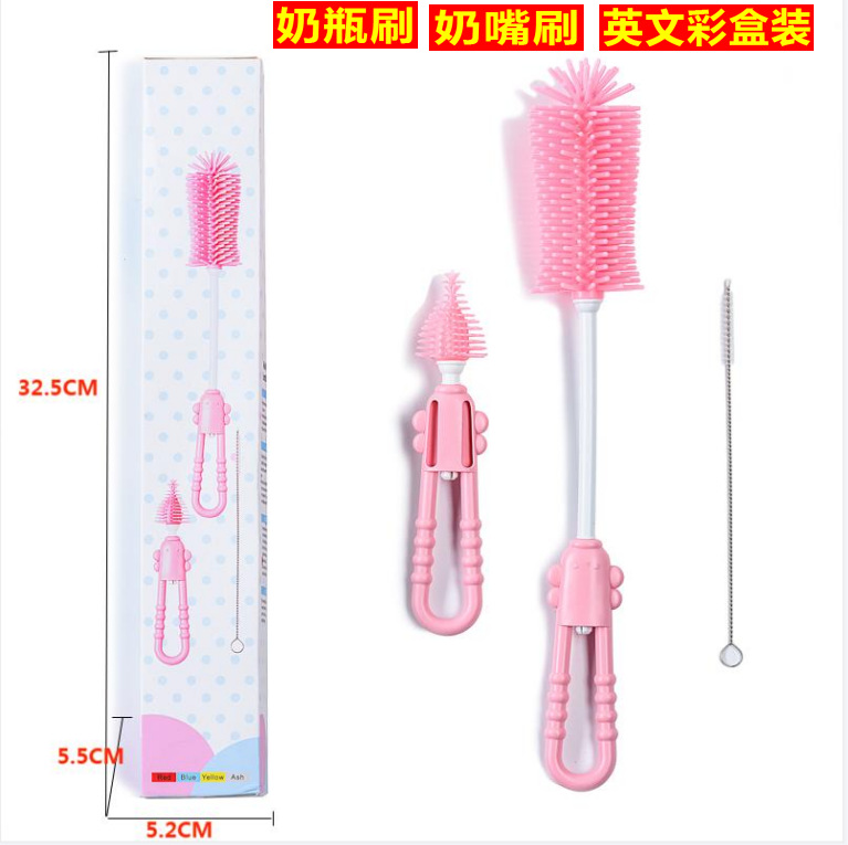 English Color Box Package Baby Bottle Brush Pacifier Brush Nipple Grade Silicone Brush Teapot Tea Set Nipple Cleaning Brush Silicone Brush