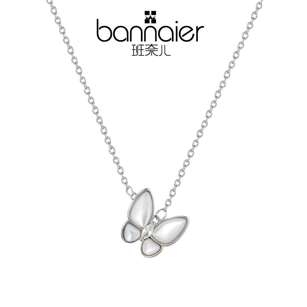 跨境爆款白金色精工白贝母蝴蝶项链女款小众设计感时尚工厂直销