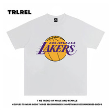 NBA湖人队科比詹姆斯球员220g纯棉抖音品质宽松版篮球T恤 白/黑 M