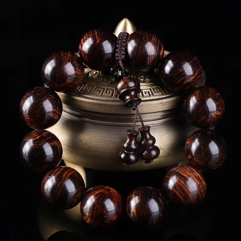 海南黄花梨手串男2.0老料紫油梨山水虎皮纹海黄佛珠手链送礼佳品