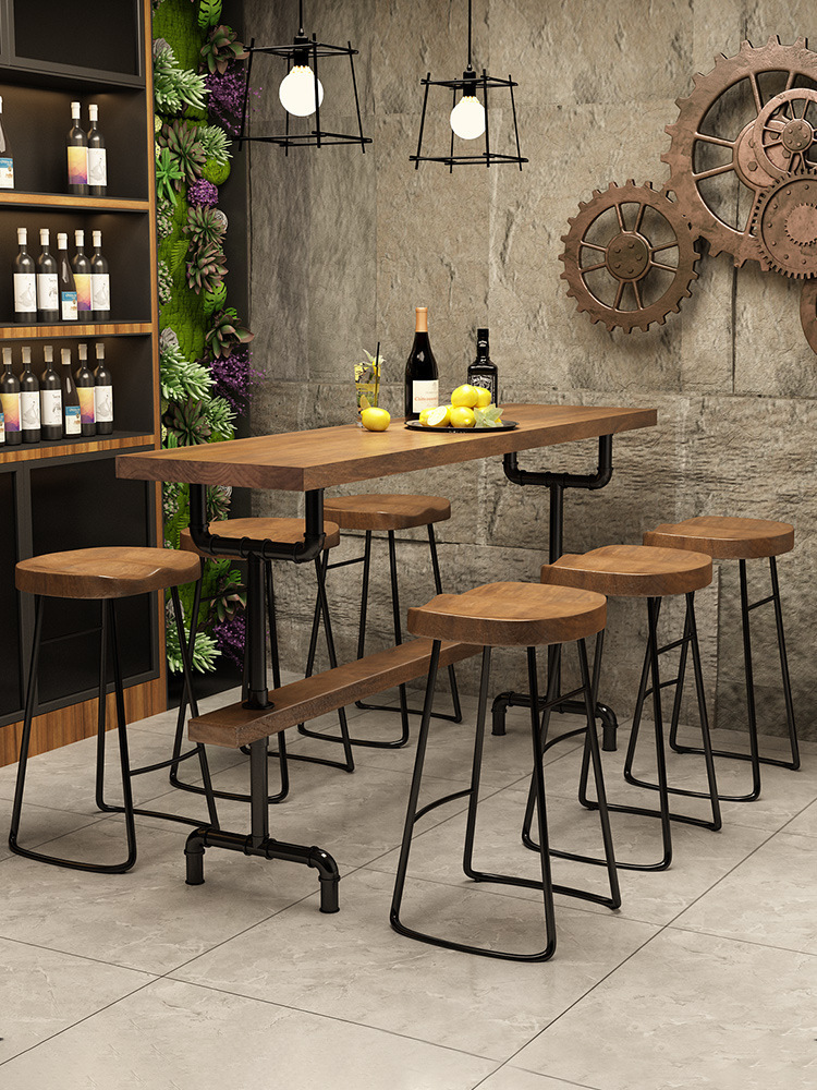 复古吧台桌椅组合水管工业风靠墙长桌商用奶茶店茶餐厅高脚桌