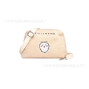 日系新款羊羔绒斜挎包可爱卡通刺绣大容量单肩斜挎女包