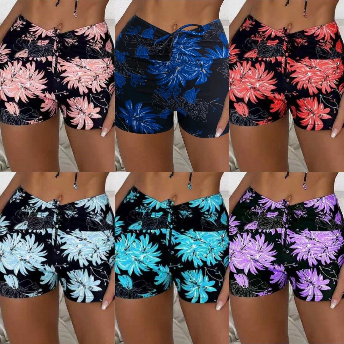 cross-border swimming trunks printed women‘s boxer conservative high waist drawstring beach pants european and american foreign trade amazon wholesale trousers