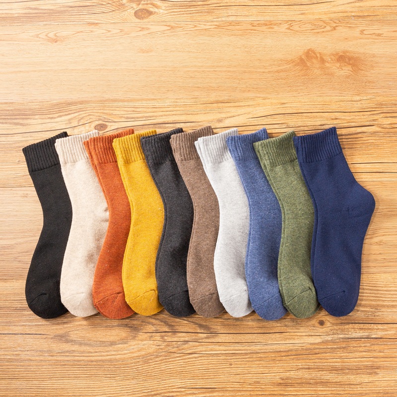 Socks Women‘s Mid Tube Stockings Autumn and Winter Cotton Socks Ins Tide Long Tube Winter Thickening plus Velvet Warm Terry Socks Terry Sock