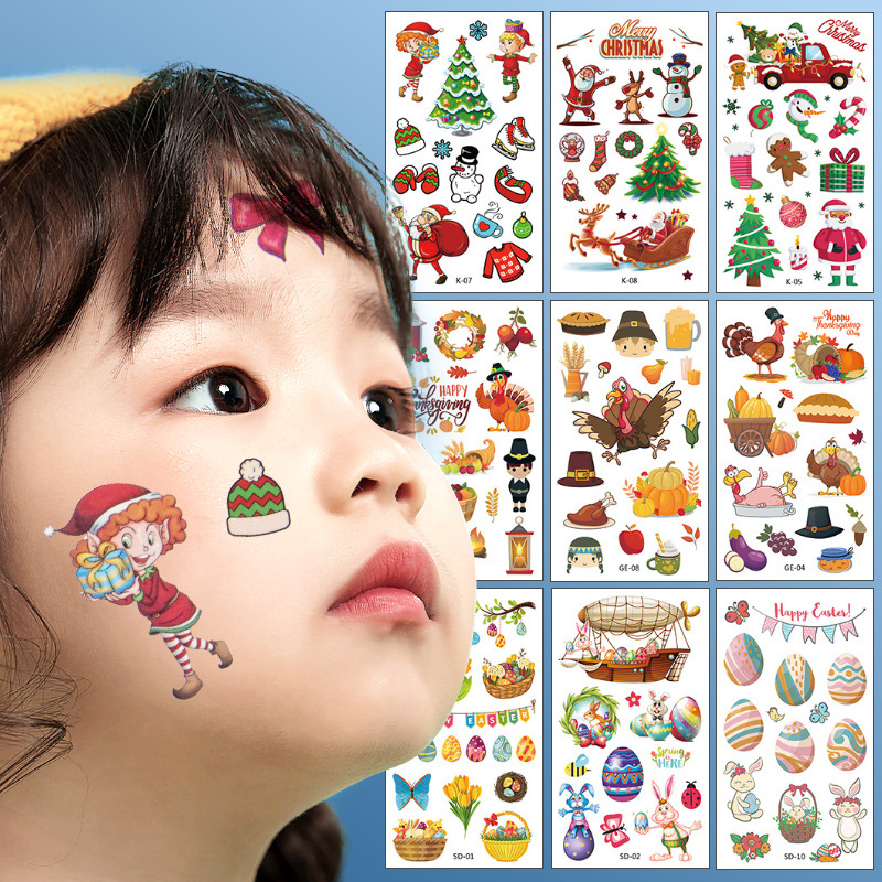 圣诞节儿童纹身贴无毒可洗防水可爱卡通图案一次性贴纹身贴纸批发