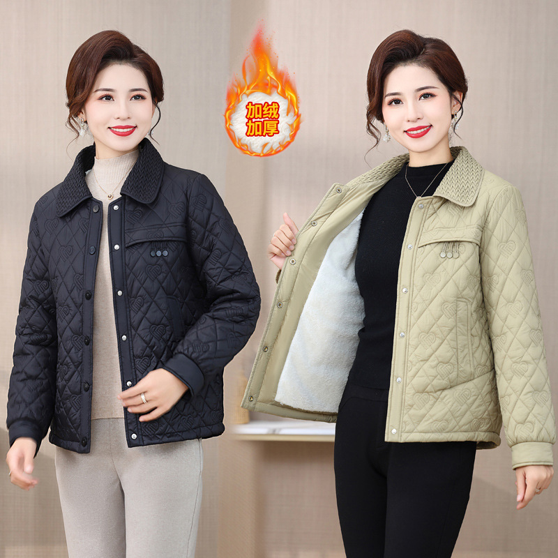 小个子妈妈冬装棉衣加绒外套中年女装短款棉服中老年新款轻薄棉袄
