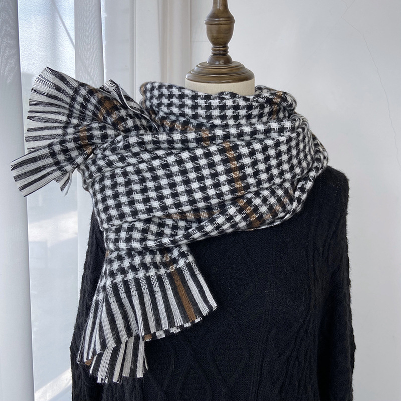 Plaid Scarf Women‘s Winter New Korean Style Versatile Cashmere Scarf Wholesale Thickened Warm Houndstooth Shawl