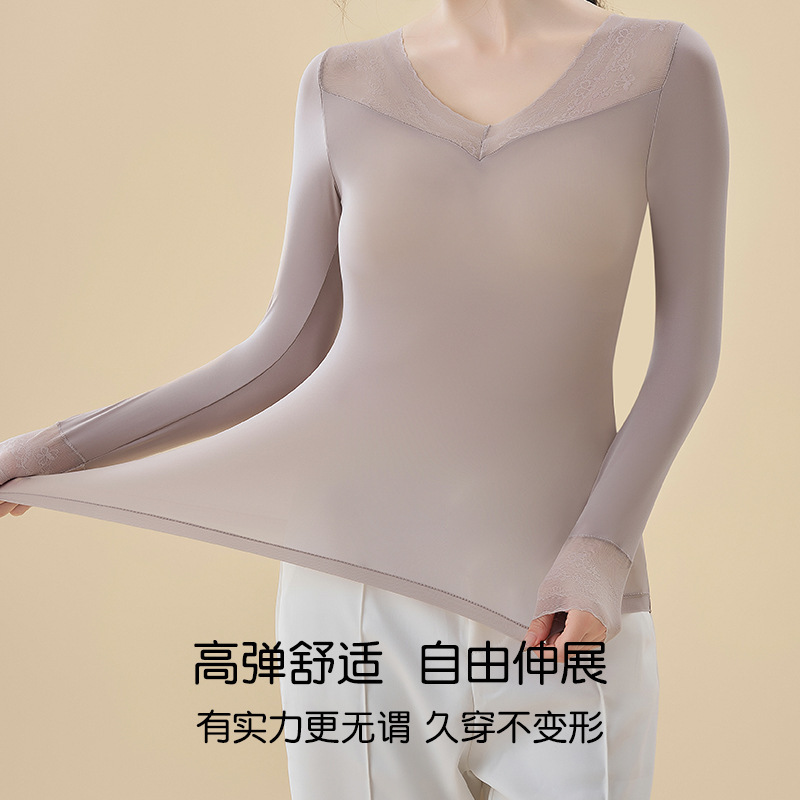 秋冬发热蕾丝玻尿酸美肤衣超薄四面高弹面膜衣加大码保暖打底上衣