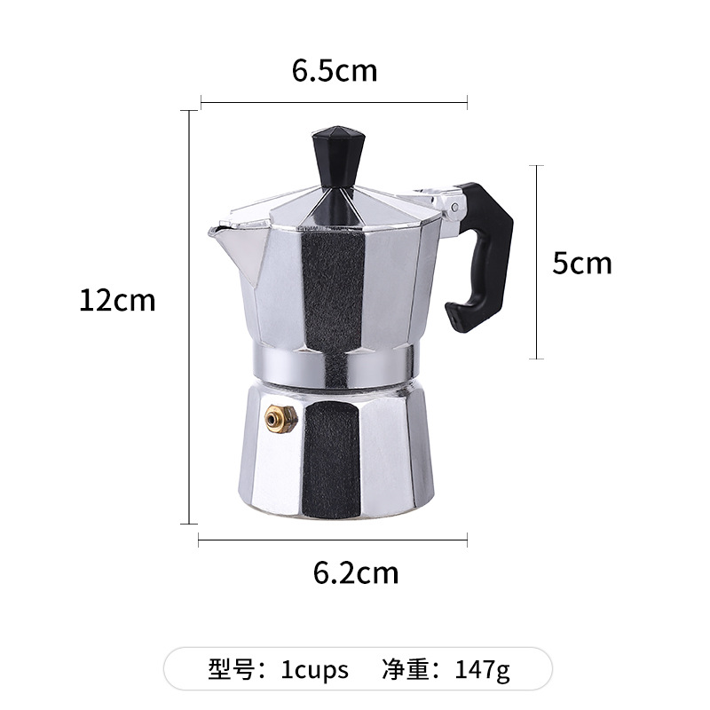 Cross-Border Hot Italian Aluminum Moka Pot Continental Coffee Appliance Octagonal Mocha Coffee Pot in Stock Wholesale