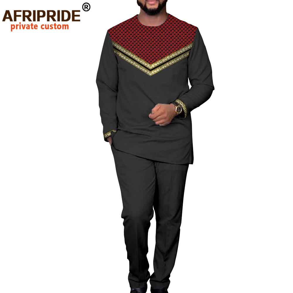Foreign Trade African National Solid Color Men's Leisure Suit Top + Pants Afripride 2216006
