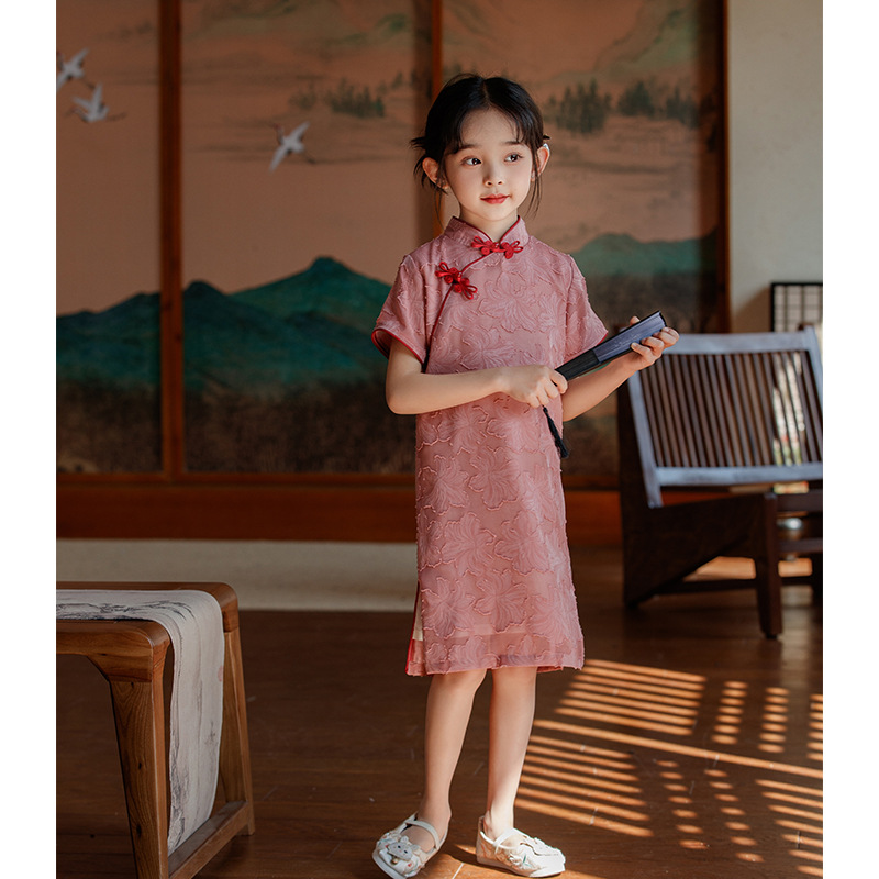 女童旗袍夏季2024新款改良中国风女孩古风汉服唐装儿童国潮连衣裙