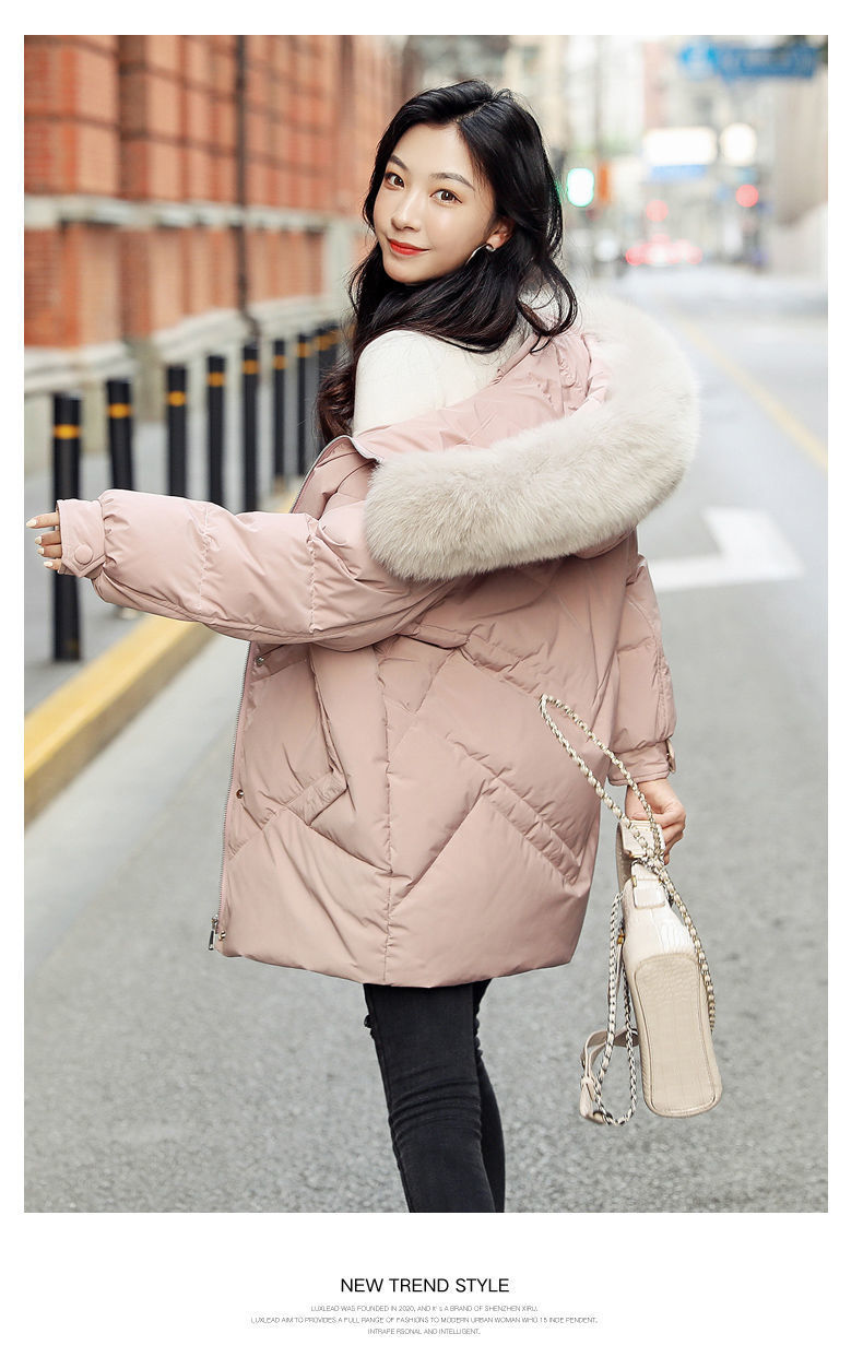 高梵羽绒服女中长款连帽大毛领2020新款白鸭绒韩版冬季保暖外套潮