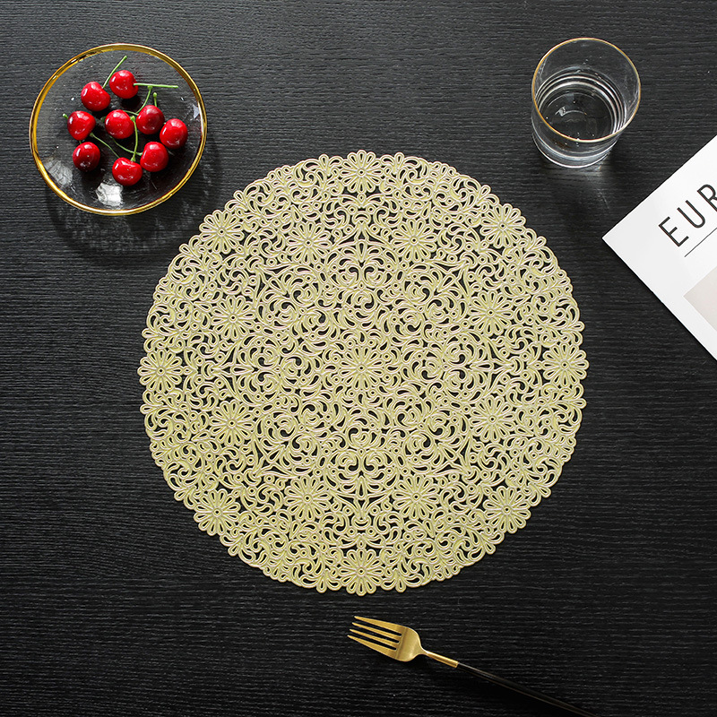 round exquisite elegant pattern hollow placemat pvc hotel household heat insulation non-slip eco-friendly decorative placemat