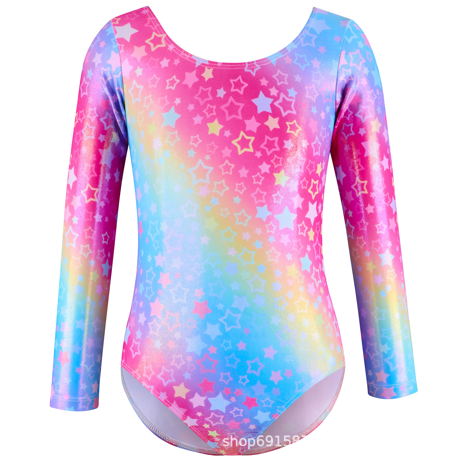 跨境儿童体操服长袖星星印花女童三角连体裤训练服女孩芭蕾舞蹈服
