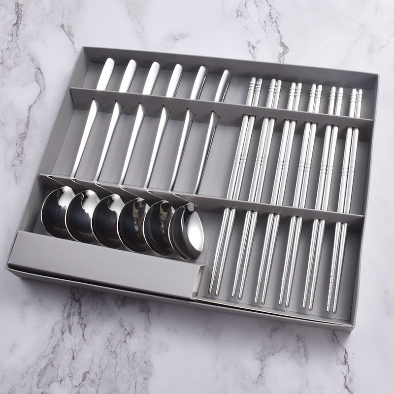 304 stainless steel korean spoon chopsticks cutlery set full square chopsticks household hotel spoon chopsticks exquisite gift box