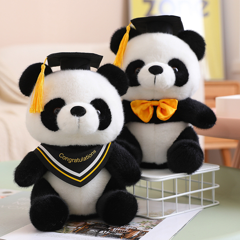 Creative Cute Doctorial Hat Panda Doll Cross-Border Plush Toy Simulation Giant Panda Ragdoll Graduation Gift