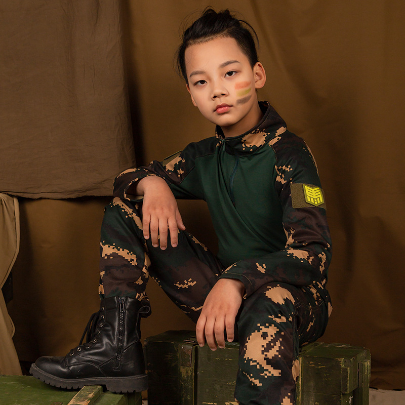 策马儿童迷彩服套装男夏季军训户外夏令营拓展训练透气耐磨蛙服女