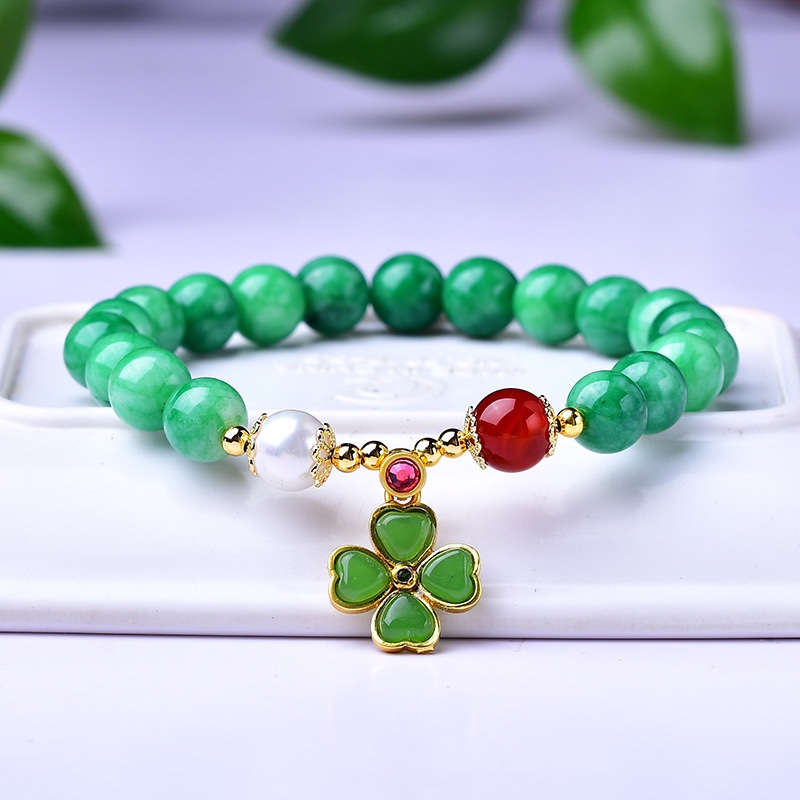 厂家批发天然干青单圈手链搭配珍珠南红干青四叶草手串饰品-阿里巴巴