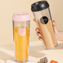 随手透明塑料水杯大容量耐高温水杯高颜值便携冷饮双层咖啡杯