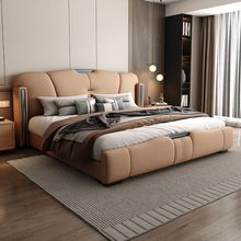 意式轻奢真皮床2.2米现代简约1.5米主卧婚床双人1.8x2米软包大床
