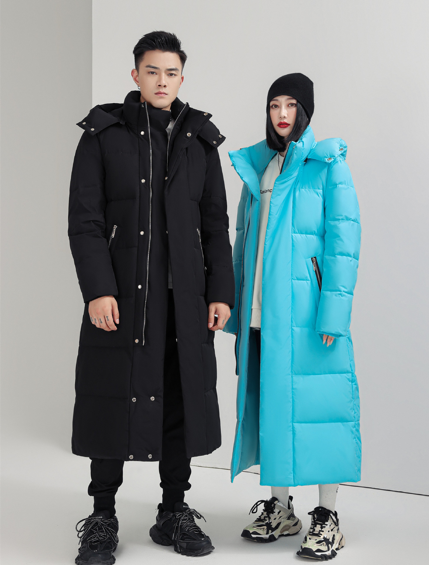 2023 New Men and Women Couple down Jacket Men's Long Type below the Knee Korean Style Student Winter Coat Jacket Work Clothes