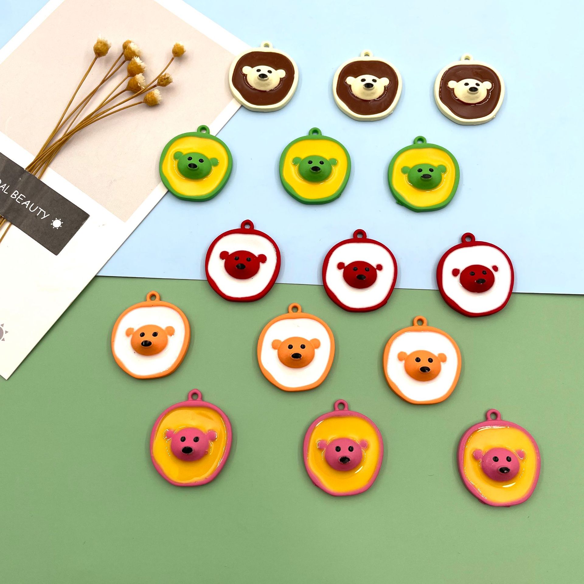 新款立体可爱小熊头钥匙扣挂件 diy烤漆滴油饰品配件项链耳环挂饰