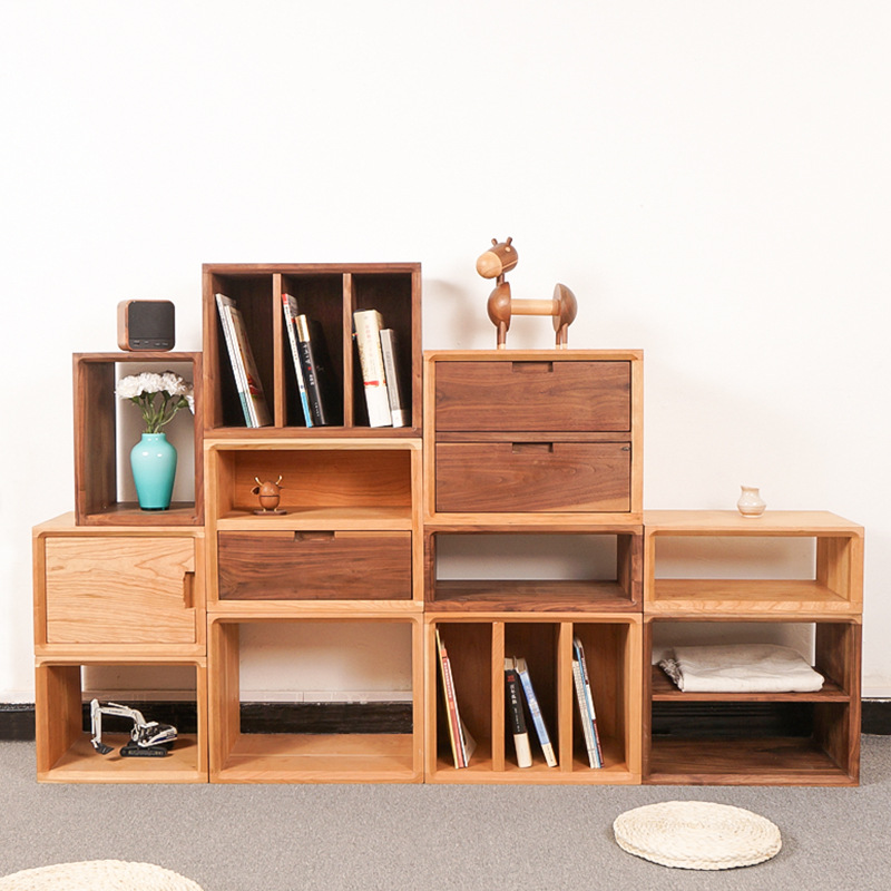 木收纳格子柜日式自由组合书架落地小木柜红樱桃单个书柜收纳柜
