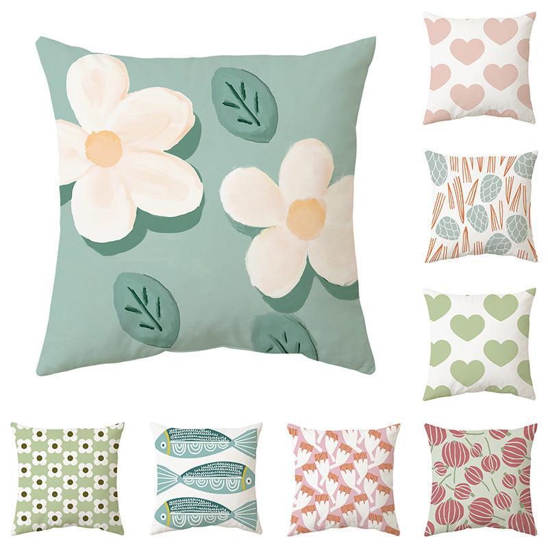 Simple Ins Style Green Heart Printed Pillowcase Fresh Pillow Elegant Sofa Removable and Washable Cushion Pillow