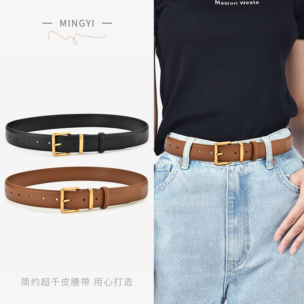 Genuine Leather Belt Men's and Women's Fashionable Alloy Pin Buckle Fashion Belt Korean Style Personal Leisure Suit Belt Simple All-Match Phants Zipper