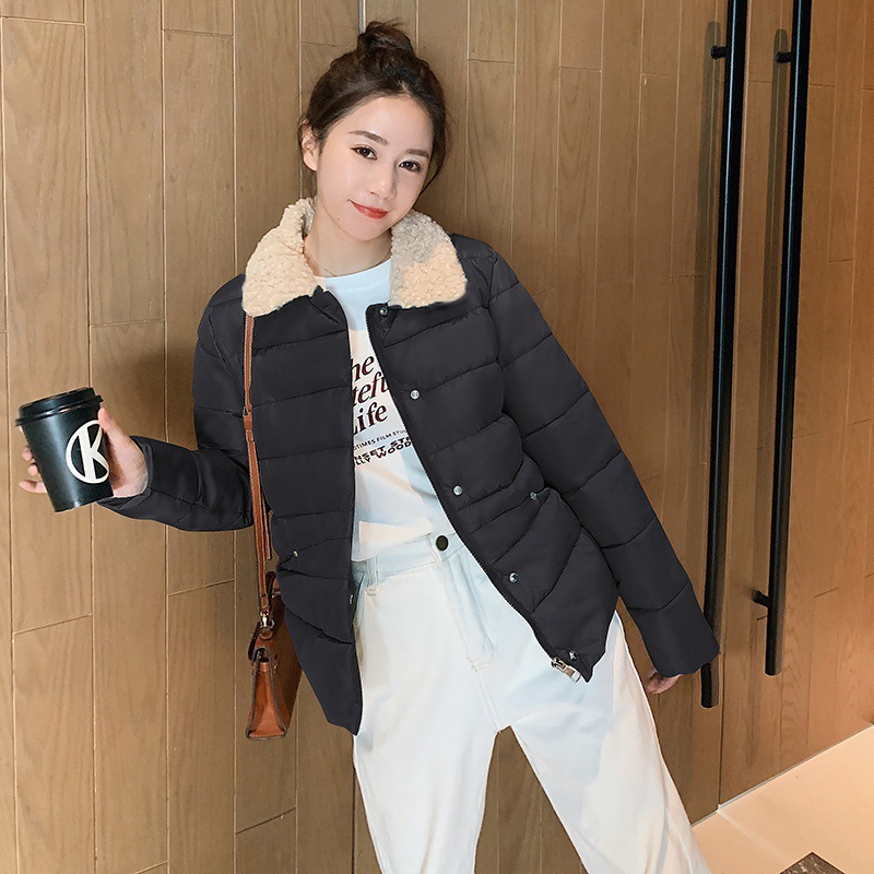 实拍2021年冬季新款女装韩版时尚学生羊羔毛领子加厚短款外套