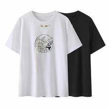 现货2024夏季新款新中式国风熊猫字母刺绣圆领短袖T恤上衣 MM0324