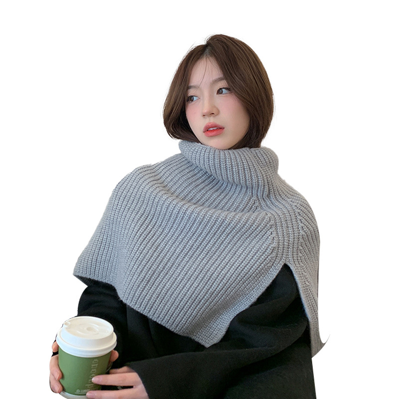 Autumn and Winter Shawl Scarf Integrated Women's Pure Color Minimal Versatile Neck Scarf Winter Thermal Knitting Outer Cloak