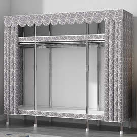 衣柜家用卧室简易组装布衣柜出租房用结实耐用全钢架加粗加厚钢管