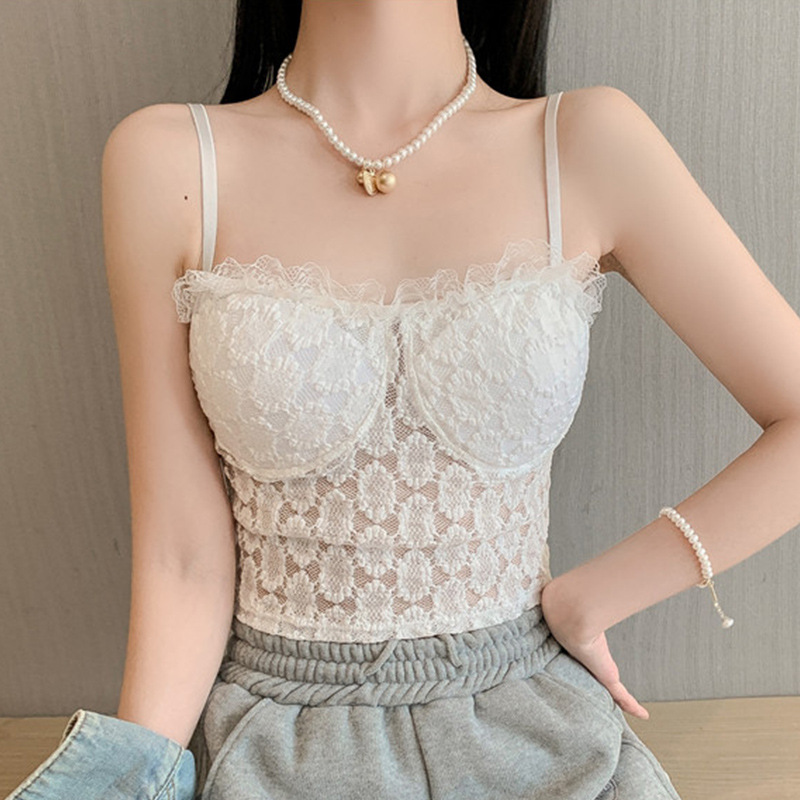 性感镂空蕾丝小吊带背心女新款内搭短款抹胸外穿甜辣法式上衣女潮