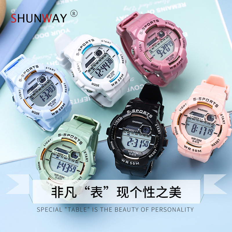 Color Macaron Color Electronic Watch 50M Waterproof Sports Watch Youth Student Timing Multi-Function Watch