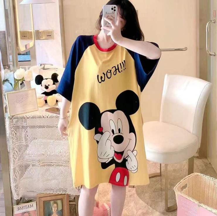 plus Size Skirt Foreign Trade Skirt Women's Cartoon Loose Short-Sleeved Summer Pajamas Women's Home Wear Cultural Skirt Casual Nightdress Manufacturer